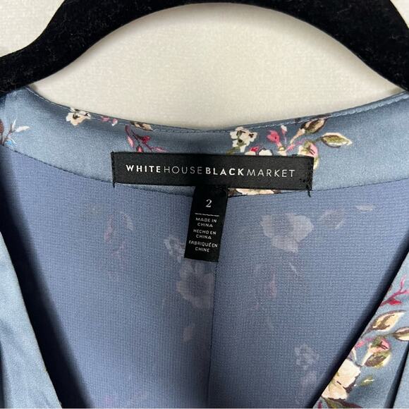 WHITE HOUSE BLACK MARKET / blue cream pink satin floral sleeveless tank / 2 - Picture 4 of 6